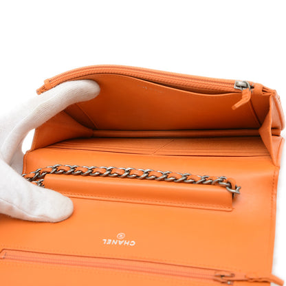ボーイシャネル チェーンウォレット 長財布 ラムスキン オレンジ ショルダーバッグ