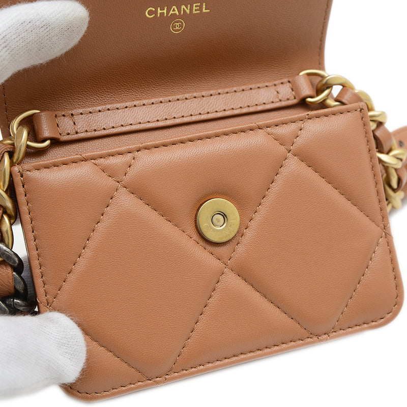シャネル19 チェーンショルダーバッグ ラムスキン ブラウン ゴールド/シルバー金具 ショルダーバッグ