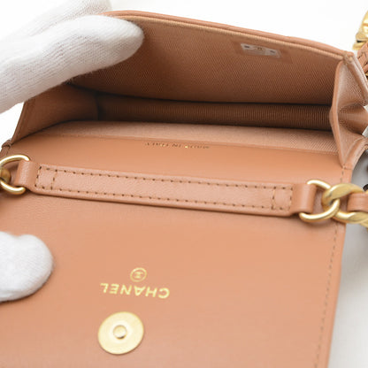 シャネル19 チェーンショルダーバッグ ラムスキン ブラウン ゴールド/シルバー金具 ショルダーバッグ