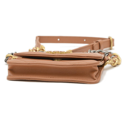 シャネル19 チェーンショルダーバッグ ラムスキン ブラウン ゴールド/シルバー金具 ショルダーバッグ