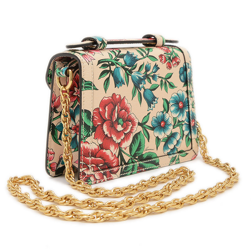 フラワー チェーンショルダー ベージュ/マルチカラー 696180 ハンドバッグ
