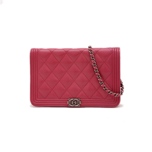 ボーイシャネル チェーンウォレット ラムスキン ピンク シルバー金具 A81969 ショルダーバッグ