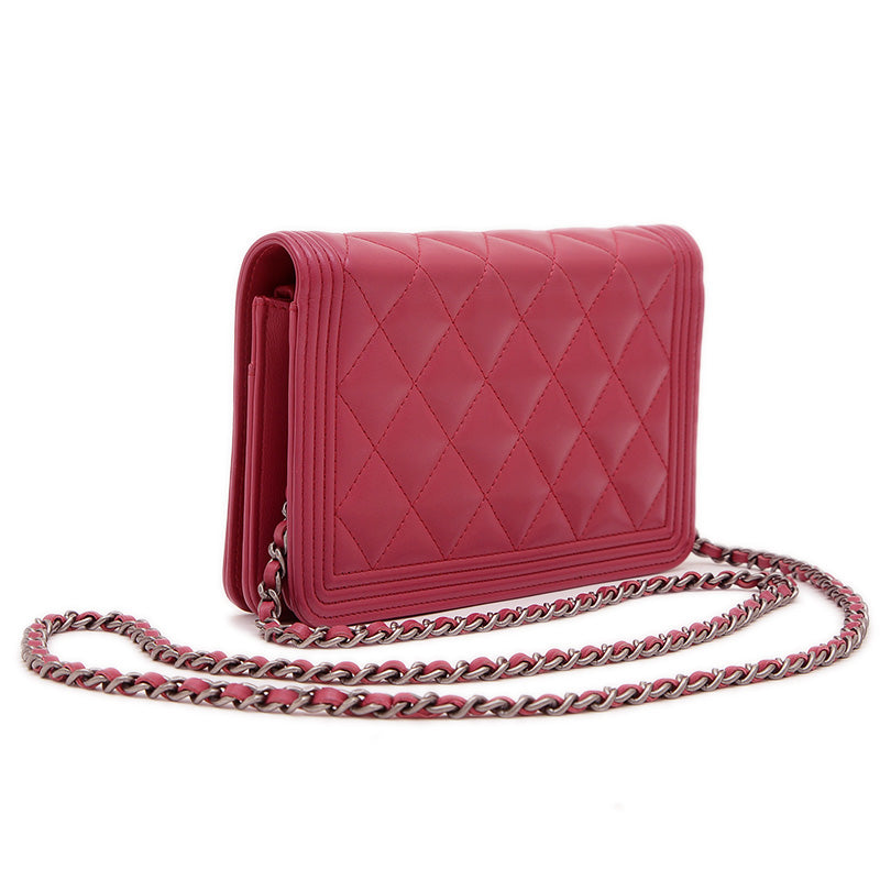 ボーイシャネル チェーンウォレット ラムスキン ピンク シルバー金具 A81969 ショルダーバッグ