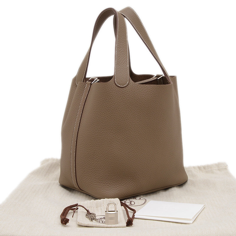 ピコタンロック MM 22 トリヨン エトゥープ シルバー金具 K刻印 ハンドバッグ