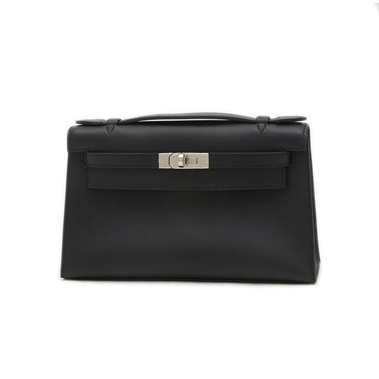 ポシェットケリー スイフト ブラック シルバー金具 B刻印 ハンドバッグ