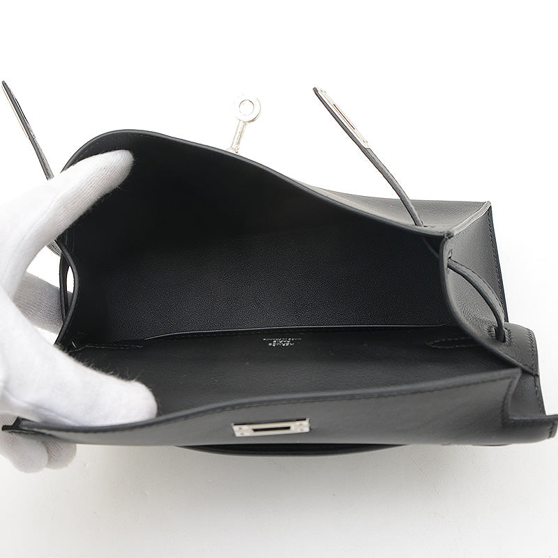 ポシェットケリー スイフト ブラック シルバー金具 B刻印 ハンドバッグ