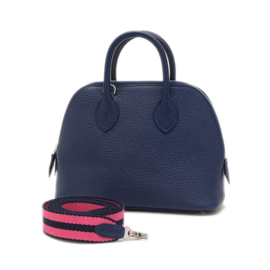 ボリード1923 ミニ シェーブル ブルーネイビー シルバー金具 W刻印 ハンドバッグ