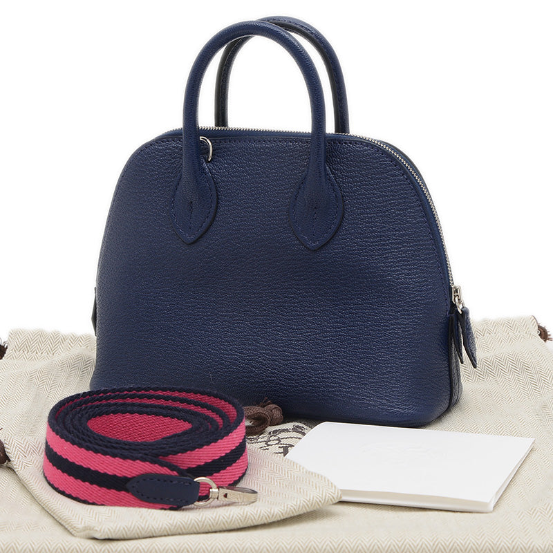 ボリード1923 ミニ シェーブル ブルーネイビー シルバー金具 W刻印 ハンドバッグ