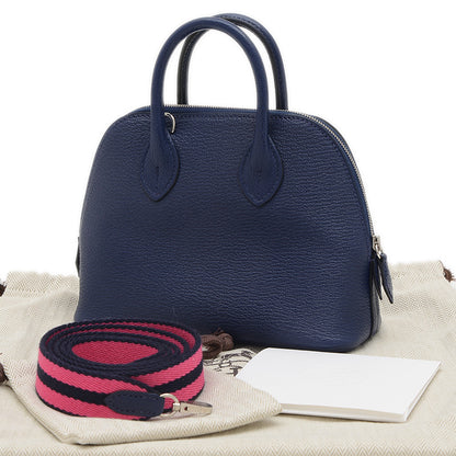 ボリード1923 ミニ シェーブル ブルーネイビー シルバー金具 W刻印 ハンドバッグ