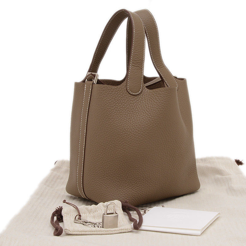 ピコタンロック PM 18 トリヨン エトゥープ シルバー金具 K刻印 ハンドバッグ