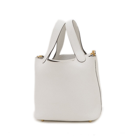 ピコタンロック PM 18 トリヨン ニューホワイト ゴールド金具 W刻印 ハンドバッグ