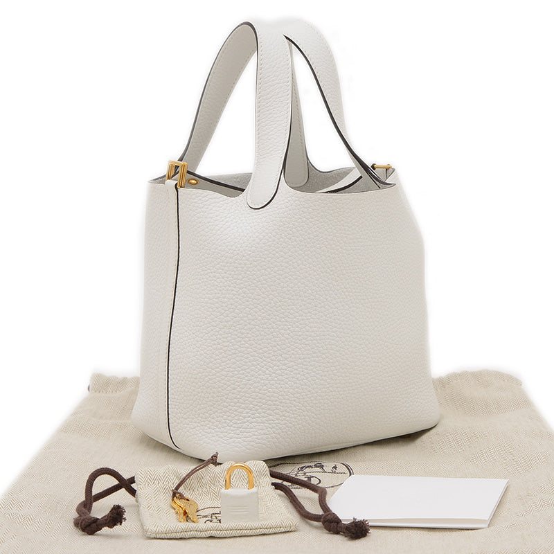 ピコタンロック PM 18 トリヨン ニューホワイト ゴールド金具 W刻印 ハンドバッグ