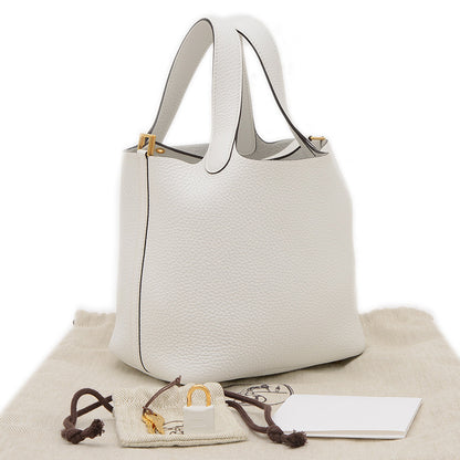 ピコタンロック PM 18 トリヨン ニューホワイト ゴールド金具 W刻印 ハンドバッグ