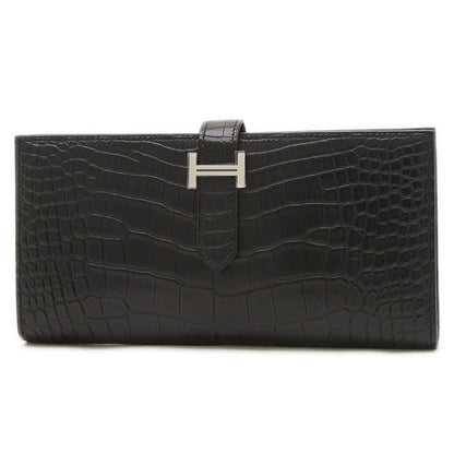 ベアンスフレ 長財布 アリゲーターマット ブラック シルバー金具 W刻印 長財布