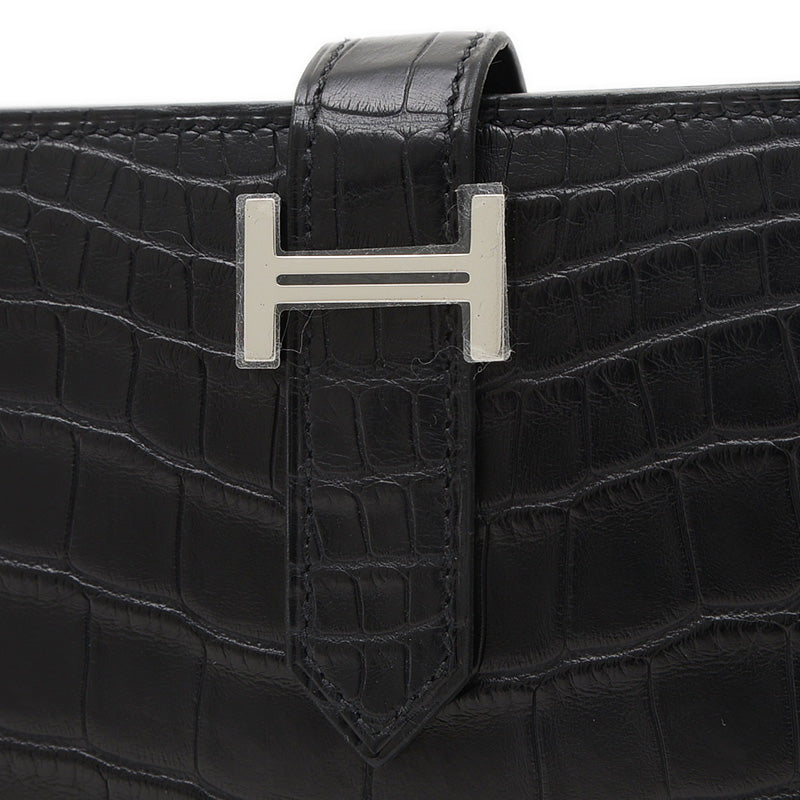 ベアンスフレ 長財布 アリゲーターマット ブラック シルバー金具 W刻印 長財布