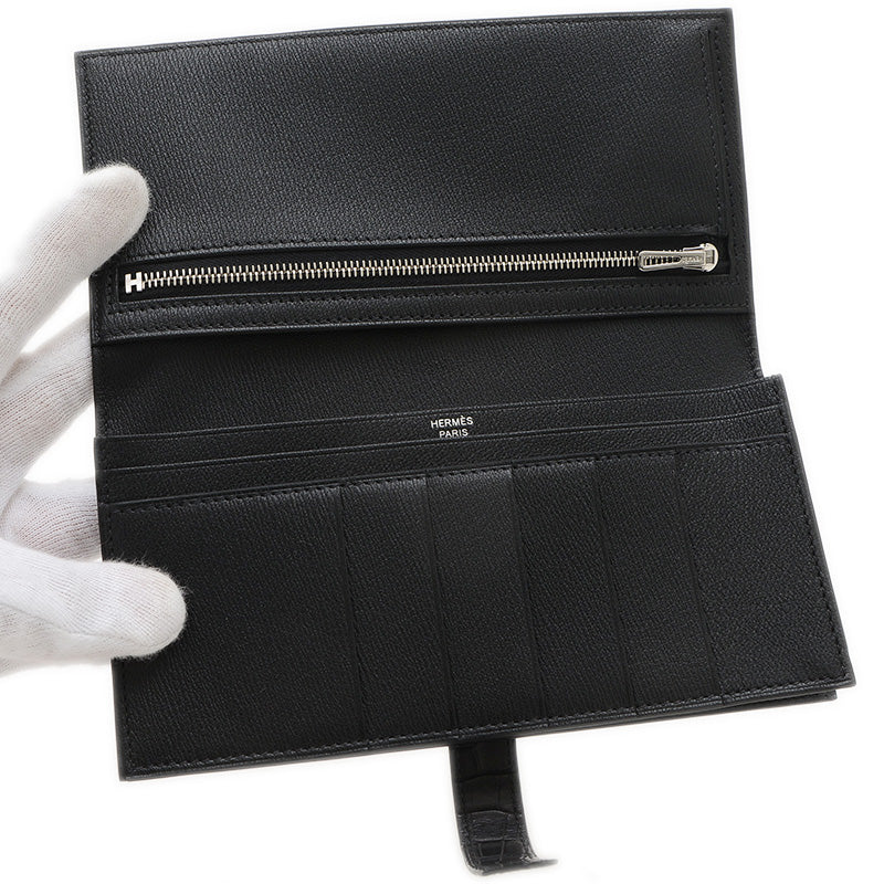 ベアンスフレ 長財布 アリゲーターマット ブラック シルバー金具 W刻印 長財布