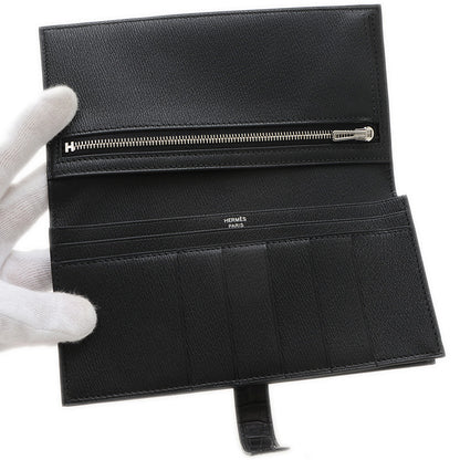 ベアンスフレ 長財布 アリゲーターマット ブラック シルバー金具 W刻印 長財布