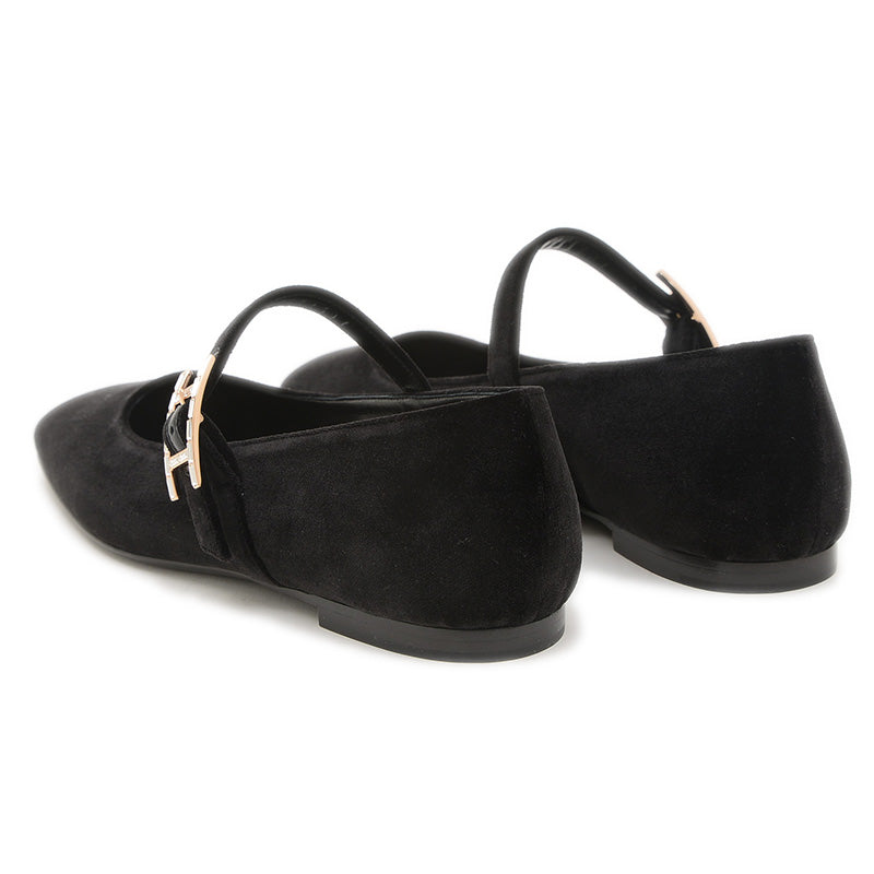 バレエシューズ ジェーン ベロア/クリスタル ブラック 37サイズ H242046Z パンプス