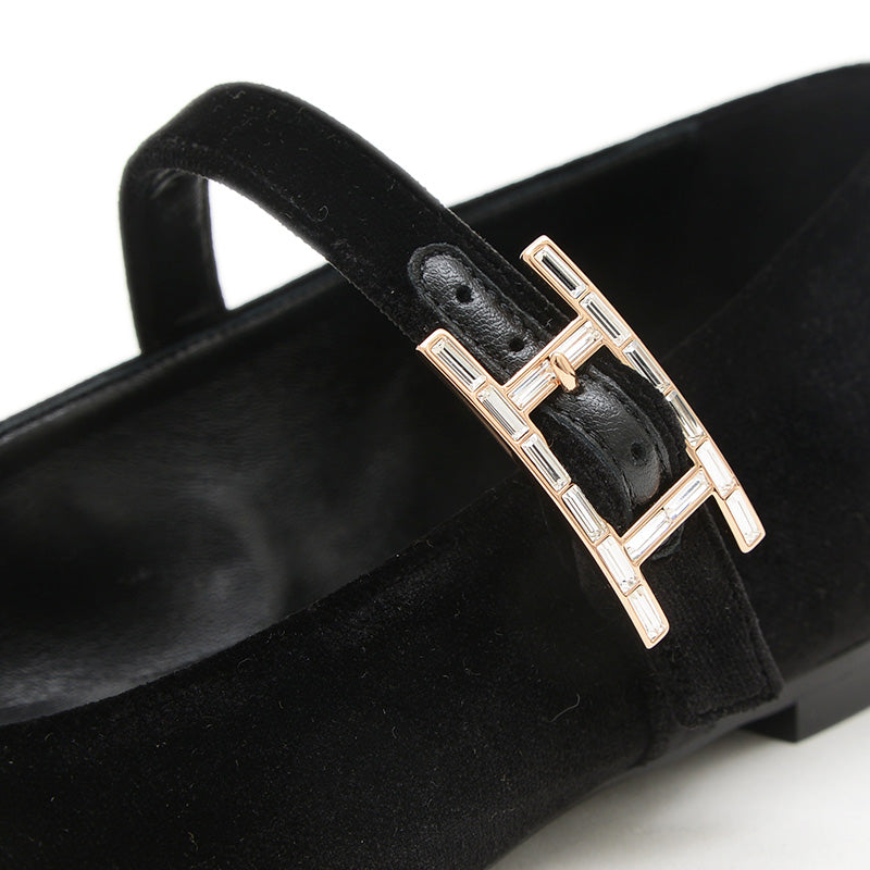 バレエシューズ ジェーン ベロア/クリスタル ブラック 37サイズ H242046Z パンプス