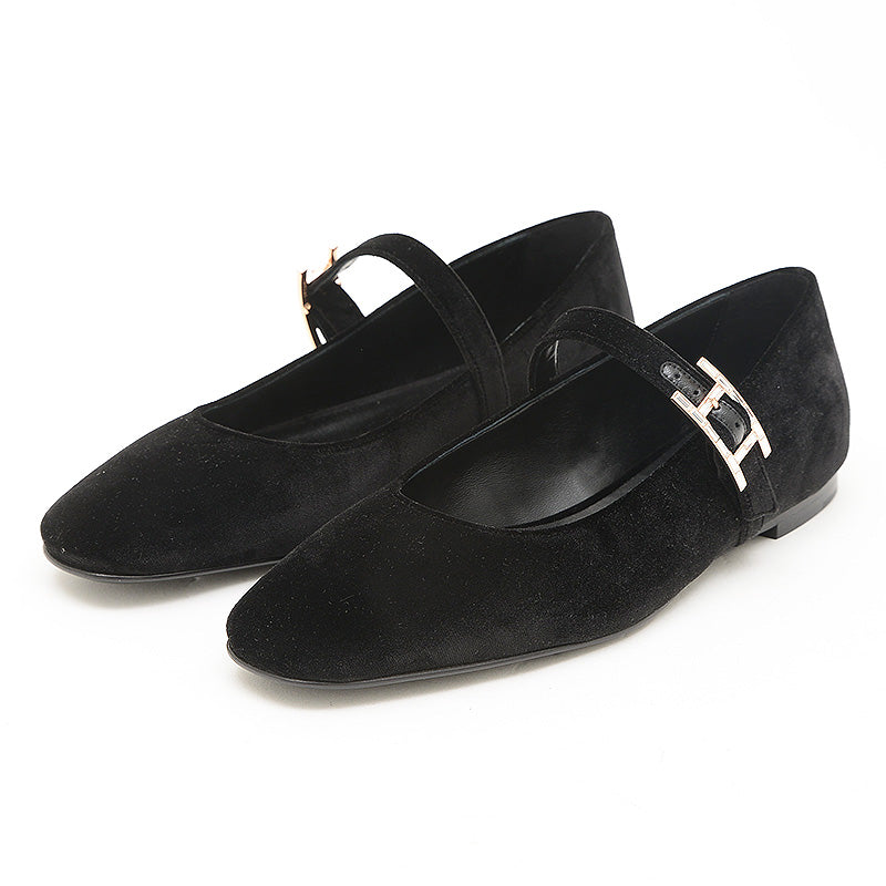 バレエシューズ ジェーン ベロア/クリスタル ブラック 36.5サイズ H242046Z パンプス