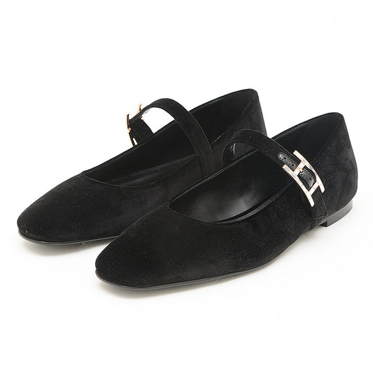 バレエシューズ ジェーン ベロア/クリスタル ブラック 36.5サイズ H242046Z パンプス