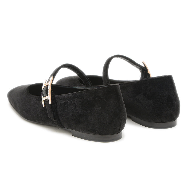 バレエシューズ ジェーン ベロア/クリスタル ブラック 36.5サイズ H242046Z パンプス