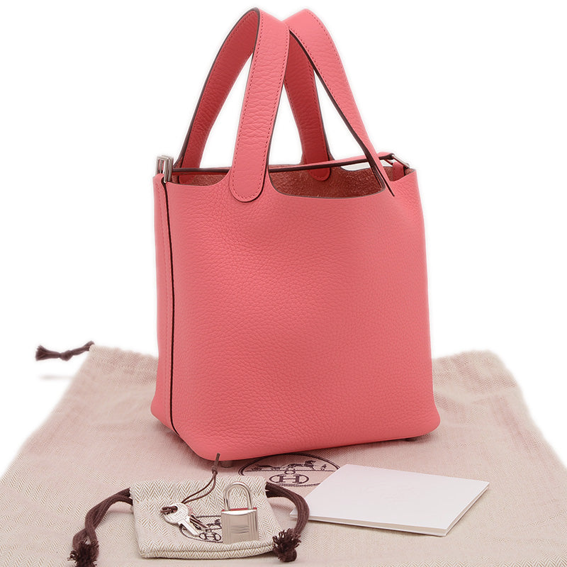 ピコタンロック PM 18 トリヨン ローズアザレ シルバー金具 W刻印 ハンドバッグ