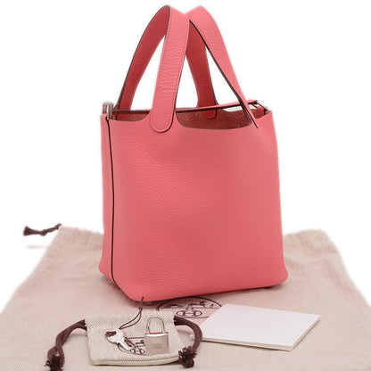 ピコタンロック PM 18 トリヨン ローズアザレ シルバー金具 W刻印 ハンドバッグ