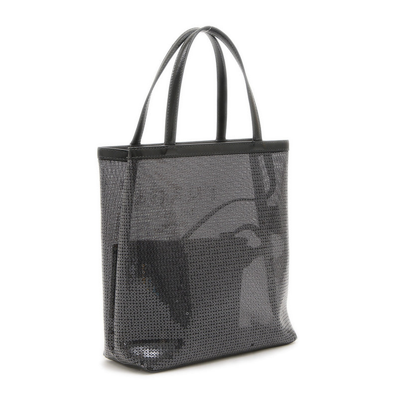 スパンコールメッシュ ハンドバッグ ブラック ポーチ付き 1GB417 トートバッグ