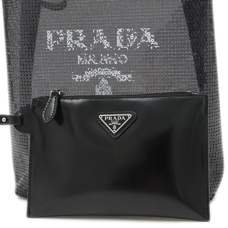 スパンコールメッシュ ハンドバッグ ブラック ポーチ付き 1GB417 トートバッグ