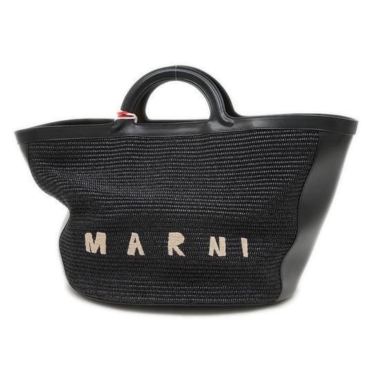 トロピカリア サマー ラージ トートバッグ ラフィア/レザー ブラック BMMP0069Q0 トートバッグ