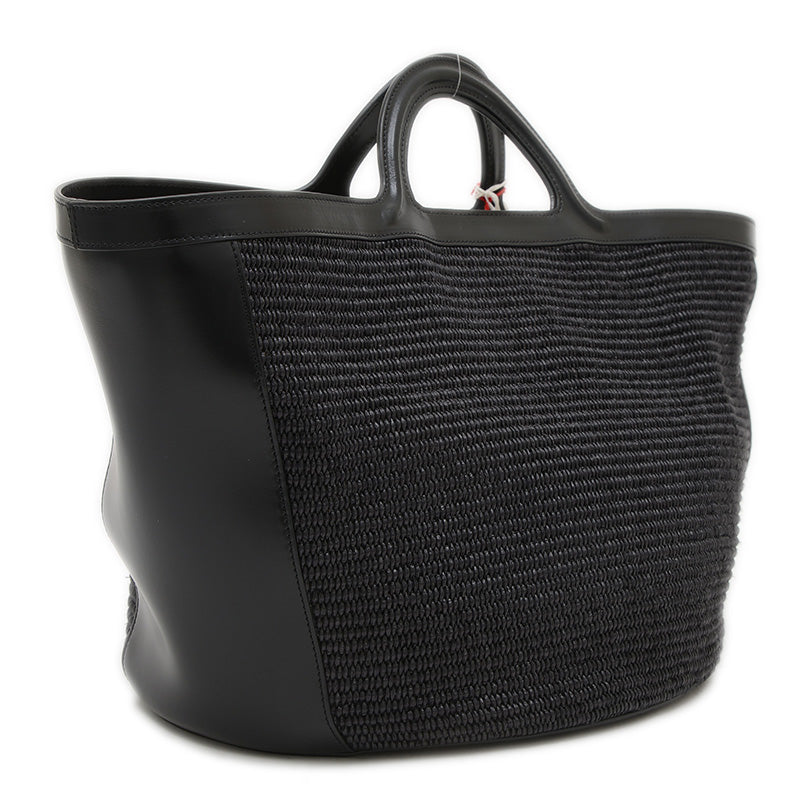 トロピカリア サマー ラージ トートバッグ ラフィア/レザー ブラック BMMP0069Q0 トートバッグ