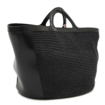トロピカリア サマー ラージ トートバッグ ラフィア/レザー ブラック BMMP0069Q0 トートバッグ