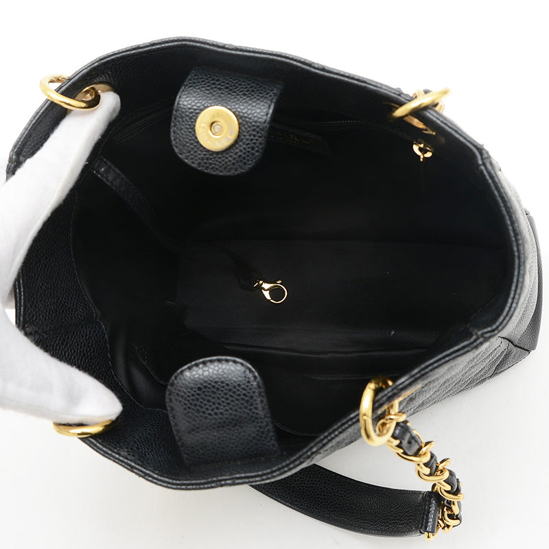 PST トートバッグ キャビアスキン ブラック ゴールド金具 A50994 トートバッグ