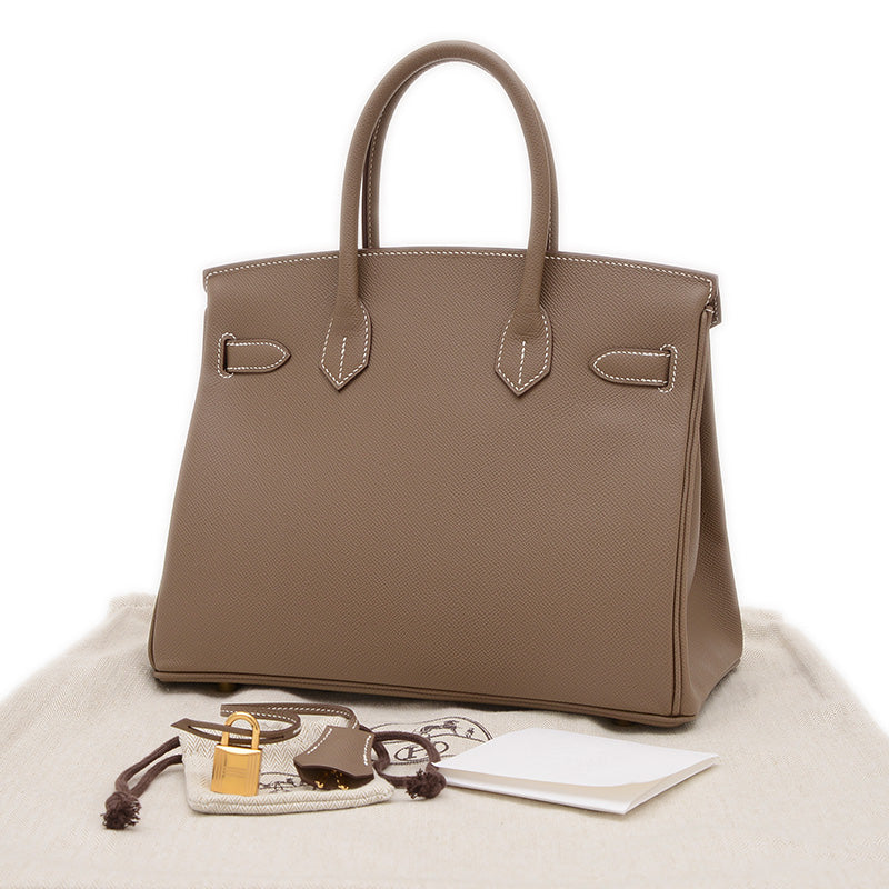 バーキン30 エプソン エトゥープ ゴールド金具 W刻印 ハンドバッグ