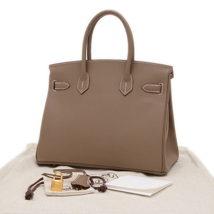 バーキン30 エプソン エトゥープ ゴールド金具 W刻印 ハンドバッグ