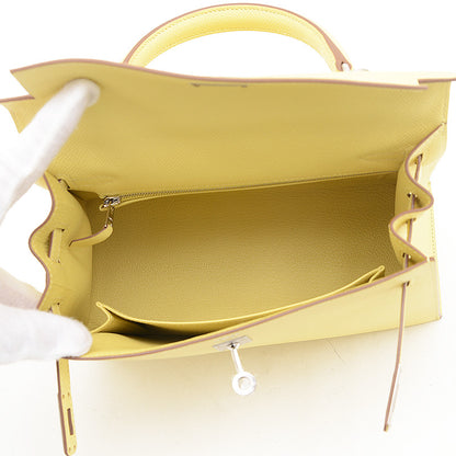 ケリー25 外縫い エプソン ジョーヌプッサン シルバー金具 W刻印 ハンドバッグ