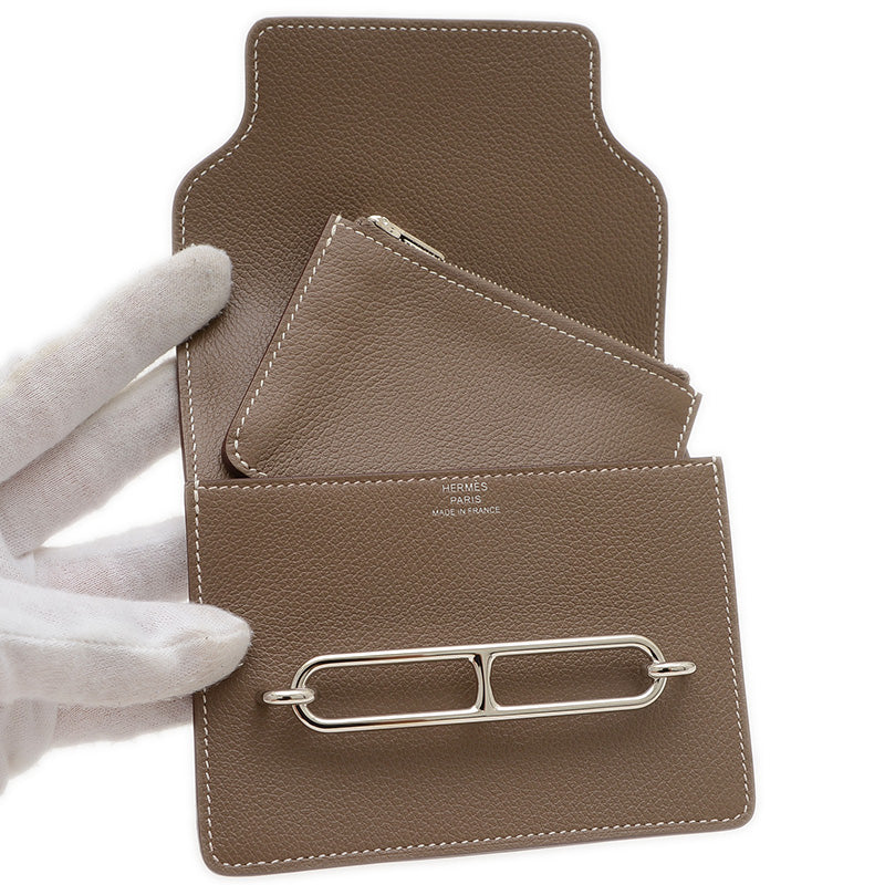 ロウリス スリム 二つ折り財布 エバーカラー エトゥープ シルバー金具 B刻印 二つ折り財布