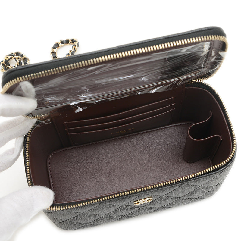 マトラッセ スモールバニティ キャビアスキン ブラック シルバー金具 AP1341 ショルダーバッグ