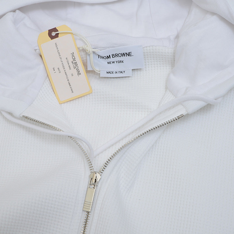 4BAR ストライプ ジップアップパーカー コットン ホワイト メンズ 3サイズ パーカー