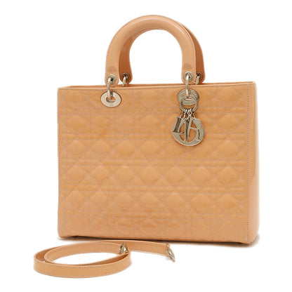 レディディオール カナージュ ラージ 2WAYバッグ パテント ベージュ ハンドバッグ