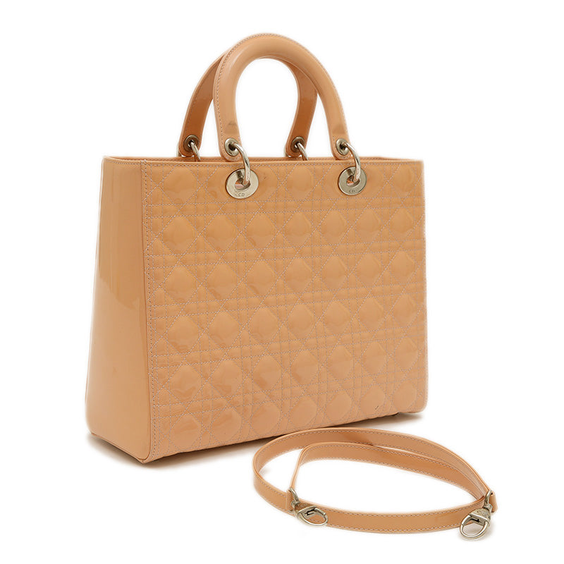 レディディオール カナージュ ラージ 2WAYバッグ パテント ベージュ ハンドバッグ