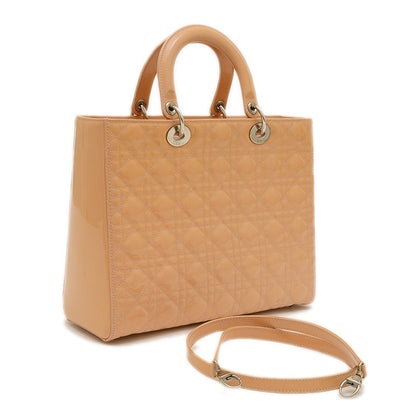 レディディオール カナージュ ラージ 2WAYバッグ パテント ベージュ ハンドバッグ