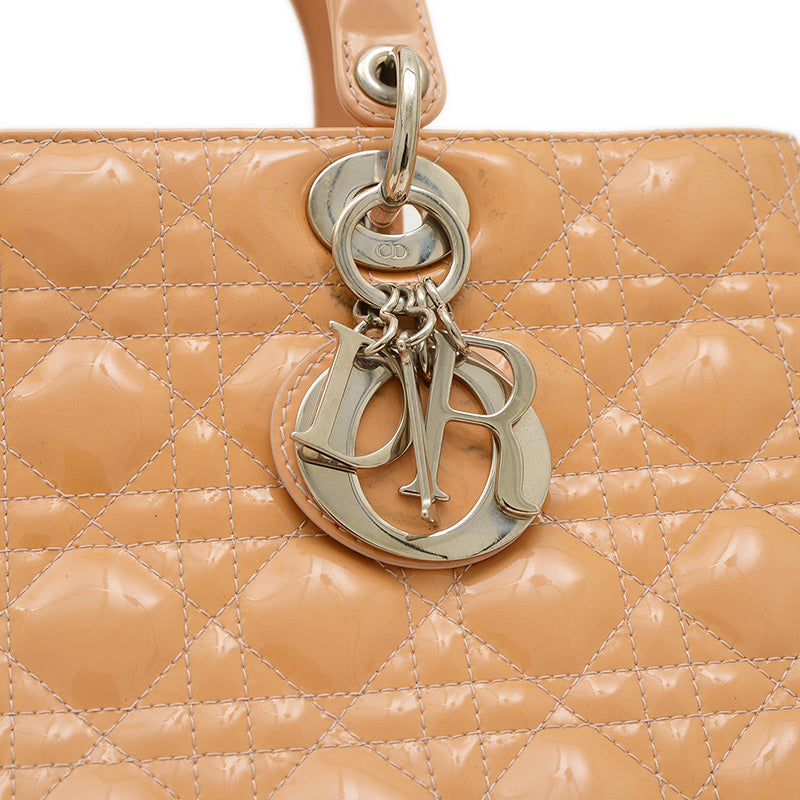 レディディオール カナージュ ラージ 2WAYバッグ パテント ベージュ ハンドバッグ