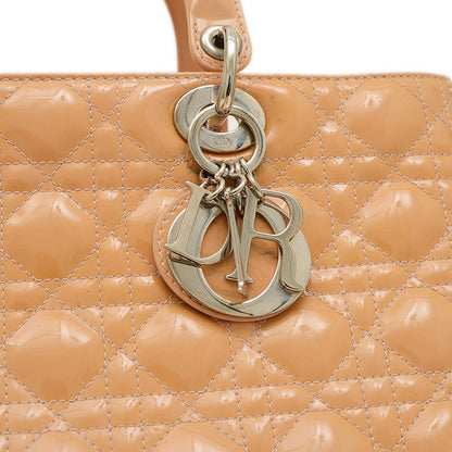 レディディオール カナージュ ラージ 2WAYバッグ パテント ベージュ ハンドバッグ