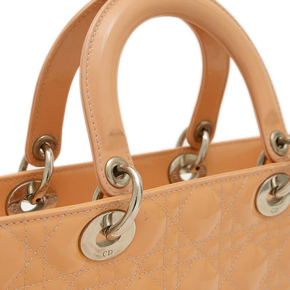 レディディオール カナージュ ラージ 2WAYバッグ パテント ベージュ ハンドバッグ