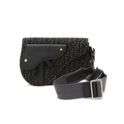 サドルバッグ オブリーク ショルダーバッグ ジャガード ブラック ショルダーバッグ