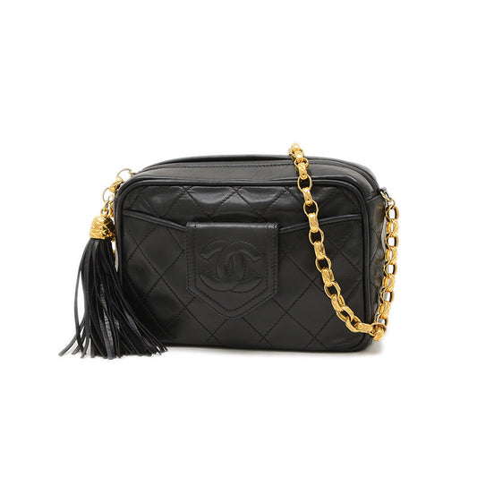 ココマーク タッセル チェーンショルダー ラムスキン ブラック ゴールド金具 ショルダーバッグ