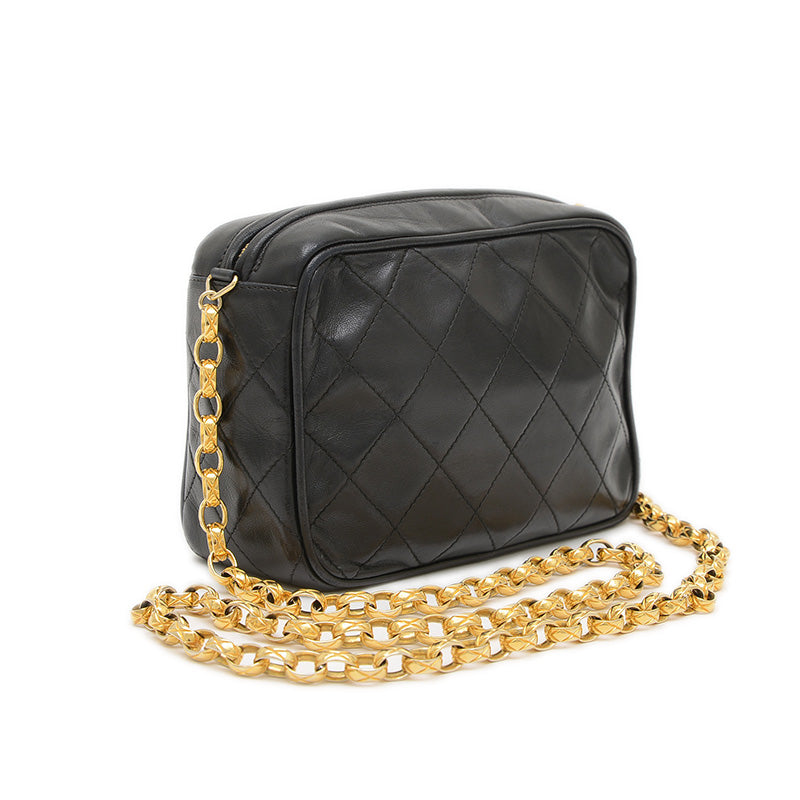 ココマーク タッセル チェーンショルダー ラムスキン ブラック ゴールド金具 ショルダーバッグ