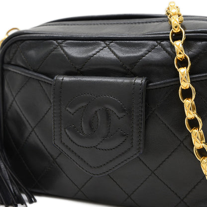 ココマーク タッセル チェーンショルダー ラムスキン ブラック ゴールド金具 ショルダーバッグ